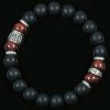 10mm Red Tiger Eye & Matte Black Onyx Beaded Silver Bracelet BB-058