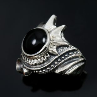"ASTRA" Black Gothic Sterling Silver Ring With Onyx UR-160