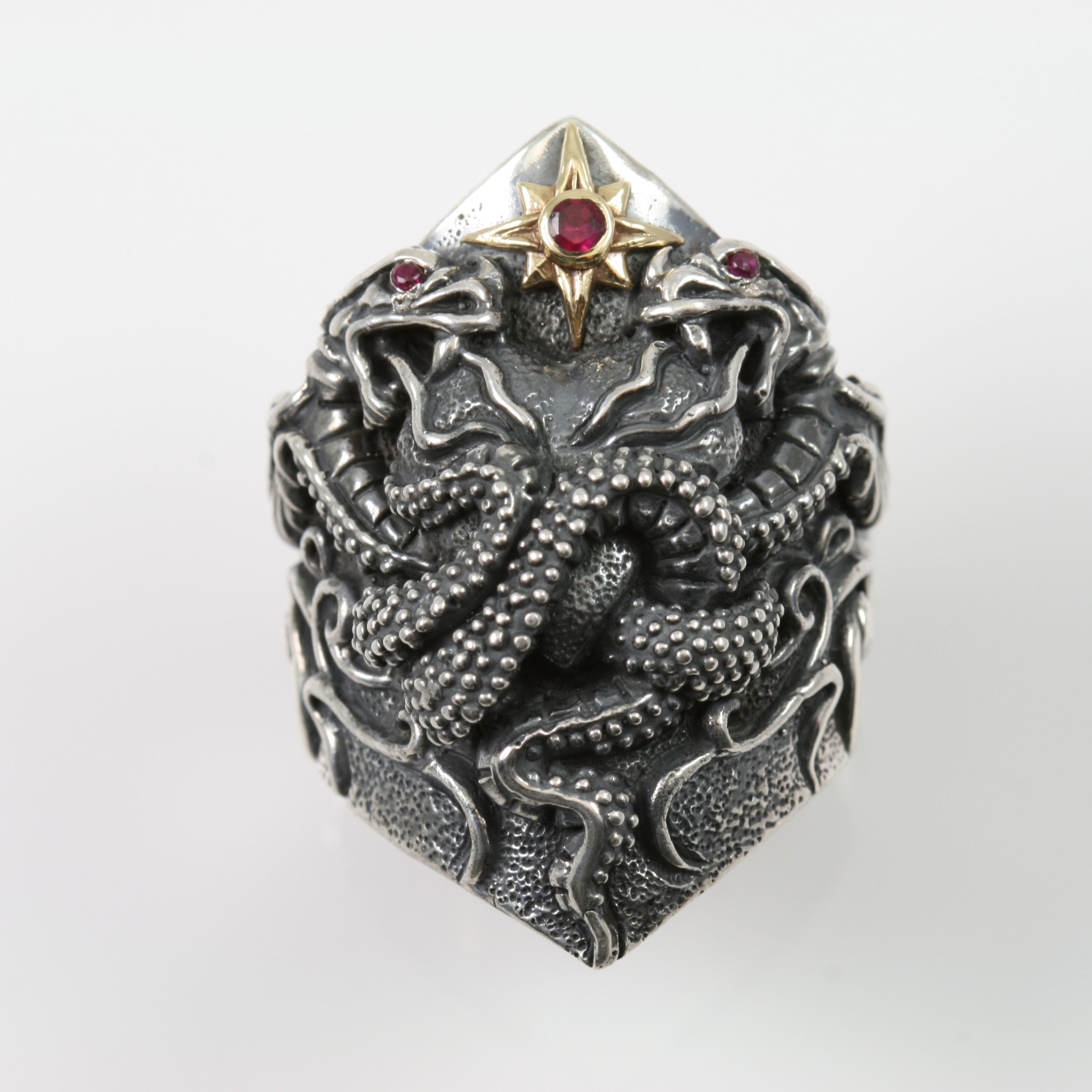 Dragon ring with red eyes | FULL-SILVER