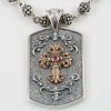 Abbey Gothic Cross Two Tone Silver Tag Pendant PT-011