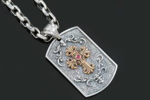 Abbey Gothic Cross Two Tone Silver Tag Pendant PT-011