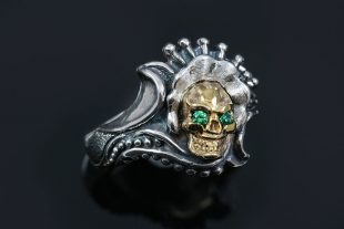 Antaneli Green CZ Eyed Bronze Skull Oxidized Silver Ring LR-133