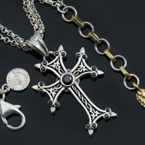 Apostolic Cross Black Zircon Silver Necklace PT-155B