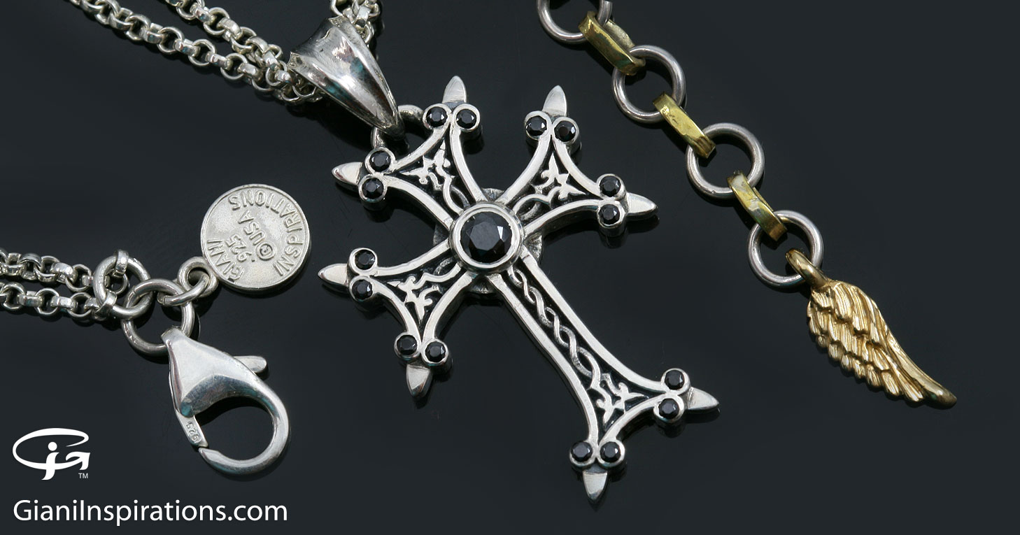 Apostolic Cross Black Zircon Silver Necklace PT-155B