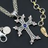 Apostolic Cross Silver Necklace With Pink Coffee & Blue Zircon Stones PT-155PCB