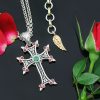 Apostolic Cross Silver Necklace With Red & Green Zircon Stones PT-155RG