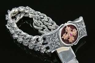 Arial Gothic Cross Design Historic Two Tone Silver Bracelet BR-001