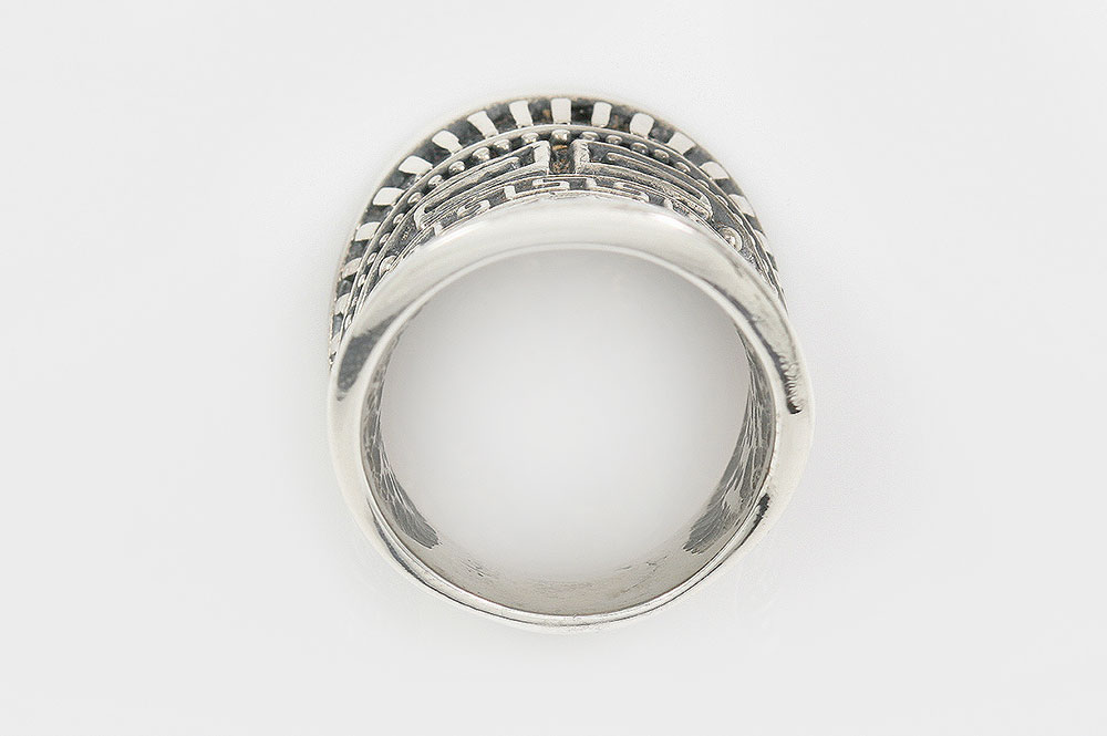 Athena Greek Ornaments Oxidized Silver Long Ring LR-073