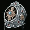 Ave Maria Baroque Oxidized Silver Ring With Garnet & Blue Topaz LR-066