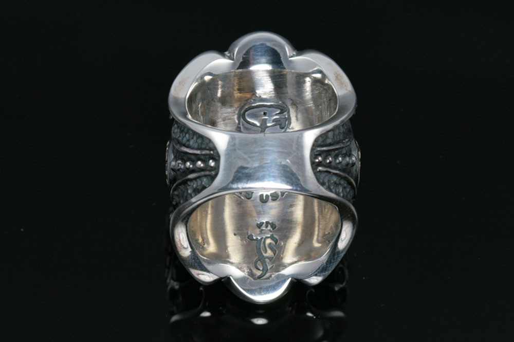 Ave Maria Baroque Oxidized Silver Ring With Garnet & Blue Topaz LR-066