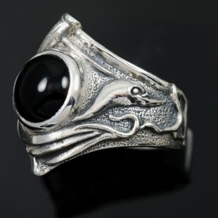 "BAMBOO" Black Gothic Sterling Silver Ring With Onyx UR-168