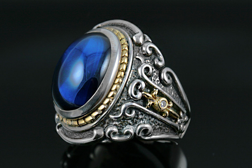 Baron Blue Sapphire Silver Ring MR-030B