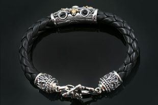 Basegio Black Bolo Roman Culture Leather Silver Bracelet BR-021