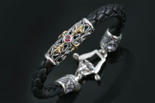 Basegio Black Bolo Roman Culture Leather Silver Bracelet BR-021