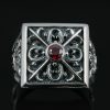 Boitaga Gothic Oxidized Silver Ring With Ruby MR-059