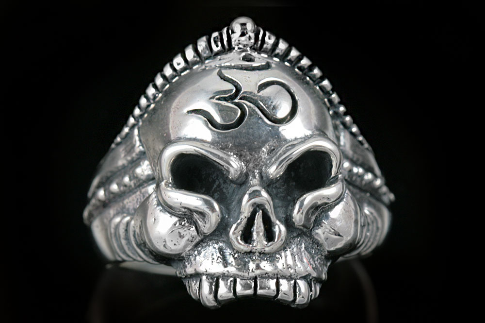 Buddha Monk Om Hinduism Yoga Symbol Skull Sterling Silver Ring MR-014