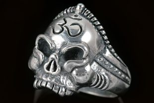 Buddha Monk Om Hinduism Yoga Symbol Skull Sterling Silver Ring MR-014