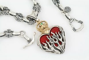 Burning Heart Two Tone Bronze & Sterling Silver Pendant PT-156