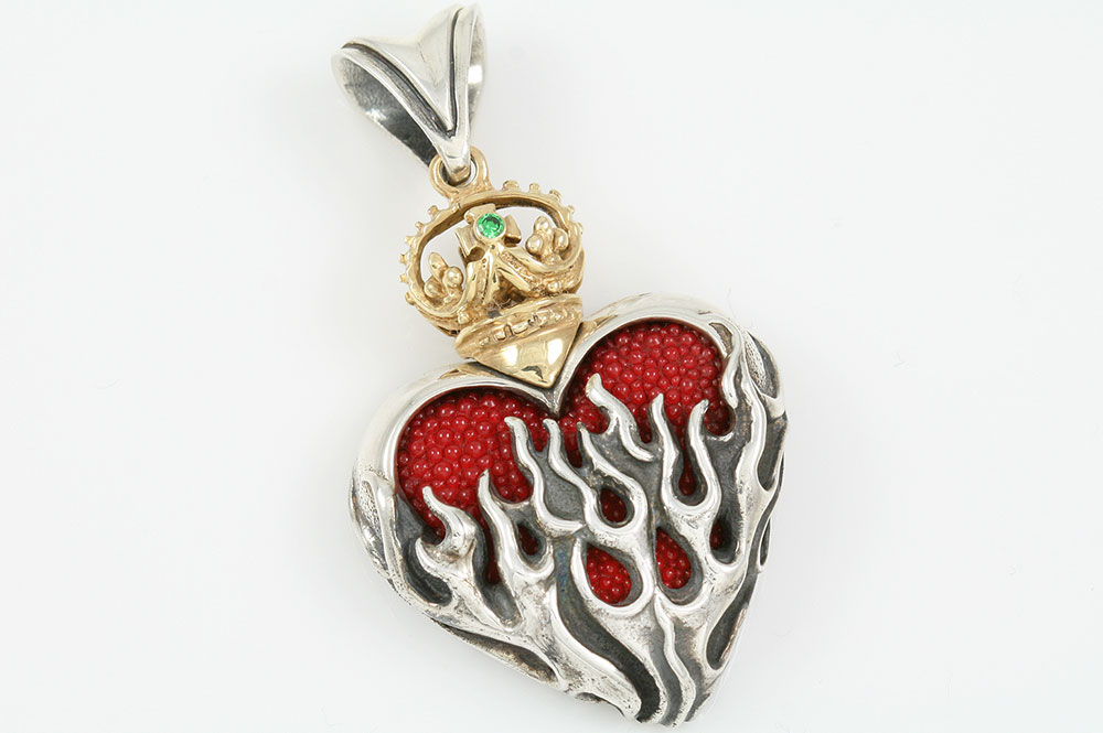 Burning Heart Two Tone Bronze & Sterling Silver Pendant PT-156