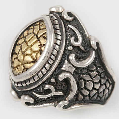 Charlemagne Baroque Style Silver and 18K Gold Two Tone Ring UR-069