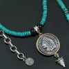 Cherokee Native American Turquoise Beaded Silver Necklace BNK-174
