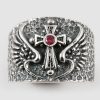 Cross & Wings Silver Ring With Red Ruby LR-074