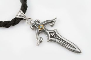 Dagger Two Tone 18K Gold & Silver Pendant With Blue Diamond PT-066