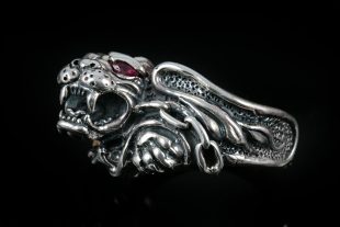 Dahil Red Eyed Lion Sterling Silver Ring MR-032