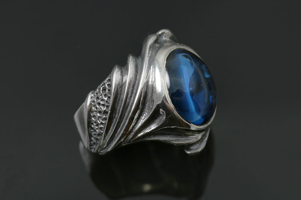 Elegia Romantic Blue Cabochon Oxidized Silver Ring LR-135