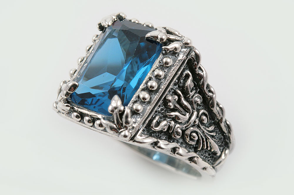 Elisabeth Natural Blue Zirconium Gothic Style Oxidized Silver Ring LR-076