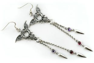 Ermina Amethyst & Ruby Edgy Wing Drop Spike Sterling Silver Earrings ER-016