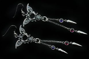 Ermina Amethyst & Ruby Edgy Wing Drop Spike Sterling Silver Earrings ER-016