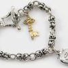 Fleur-De-Lis Chain Heart & Key Charm Silver Bracelet LBR-030