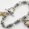 Fleur-De-Lis Chain Heart & Key Charm Silver Bracelet LBR-030