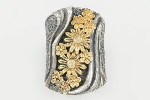 Flowers Long Modern Two Tone Silver Ring LR-101