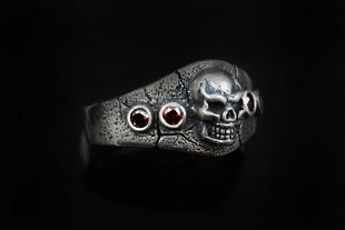 Forbe Skull Gothic Oxidized Silver Garnet Ring UR-130