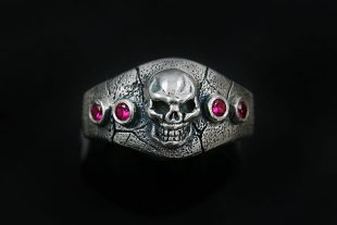 Forbe Skull Gothic Oxidized Silver Garnet Ring UR-130