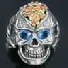 Forever Love Topaz Eyed Flower Skull Silver Ring LR-134
