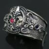 Franse Baroque Silver Ring With Natural Red Ruby and Onyxes UR-120R