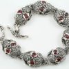 French Skull Ruby Eyes Luxurious Silver Bracelet BR-027