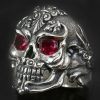 French Skull Ruby Eyes Silver Ring MR-005S