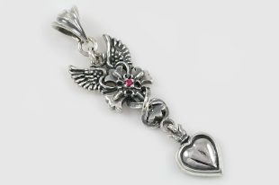 Gabriela Ruby Winged Cross & Heart Silver Pendant PT-064
