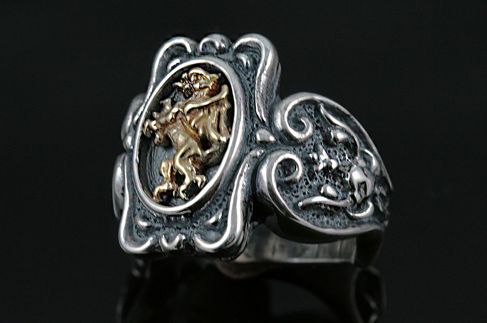 Golden Griffin Baroque Style Silver and 18K Gold Two Tone Ring UR-070