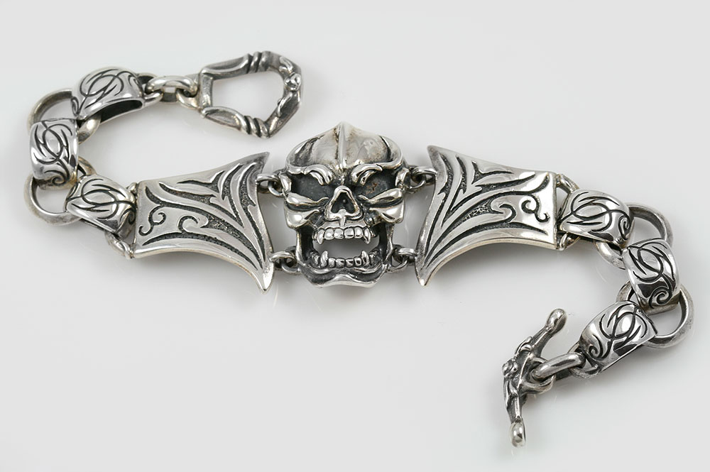 Gorilla Skull Oxidized Sterling Silver Bracelet BR-026