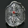 Gothic Cross Red Ruby or Garnet Antique Oxidized Silver Ring UR-124
