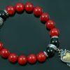 Gothic Heart 10mm Red Coral & Shiny Black Onyx Beaded Bracelet BB-065