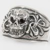 Gothic Skull and Ornaments Red Garnet or Faceted Onyx Silver Ring MR-012