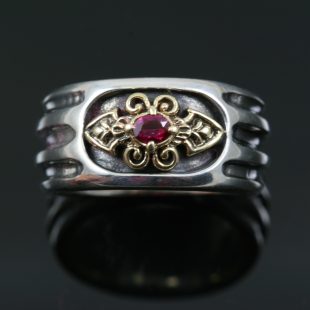 "GREGOR" 2 Tone Silver Ring with Red Ruby MR-055G