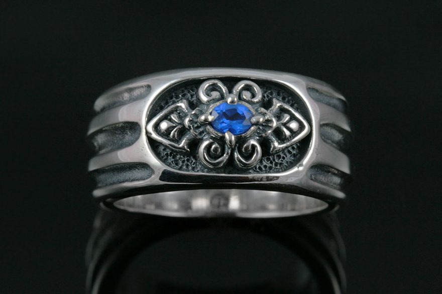 Gregor Medieval Sterling Silver Ring with Blue Sapphire MR-054