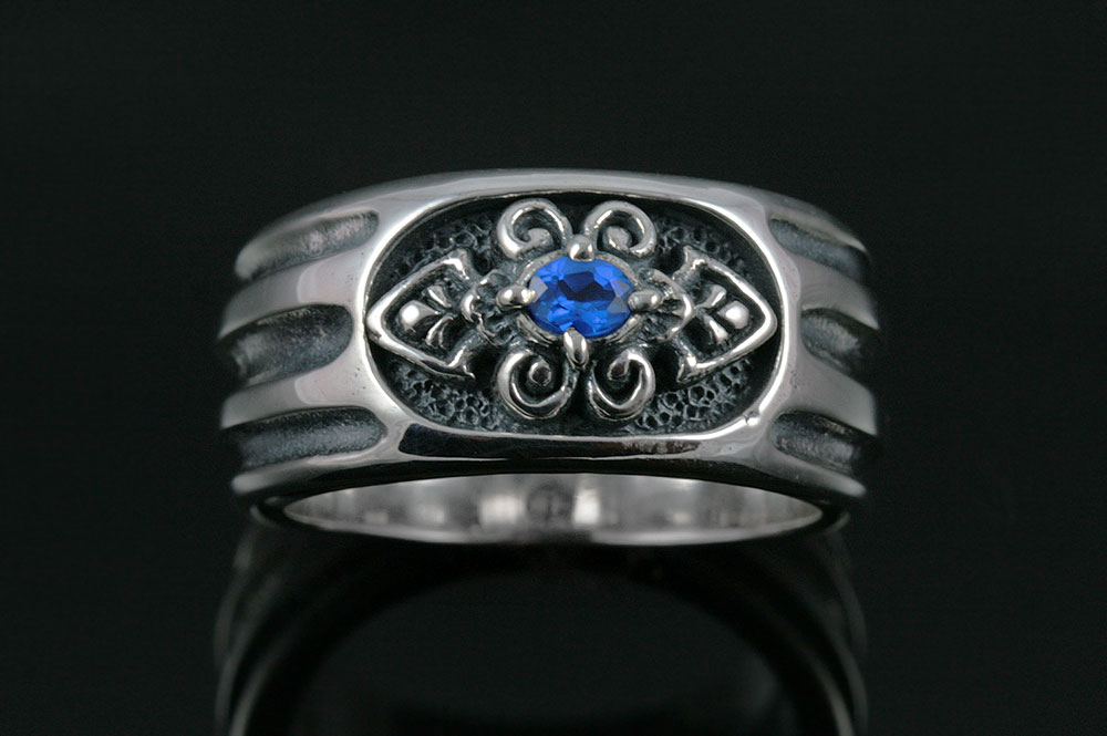 Gregor Medieval Sterling Silver Ring with Blue Sapphire MR-054